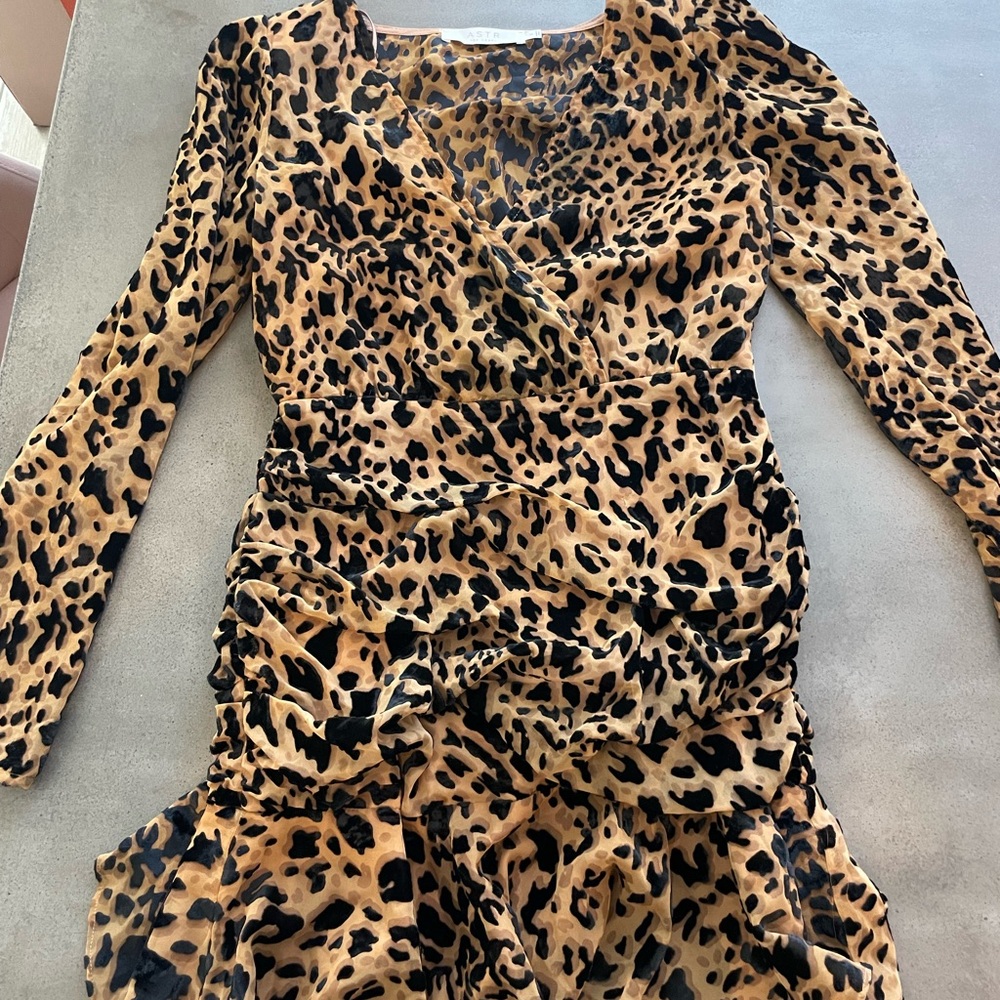 ASTR long sleeve animal print mini dress